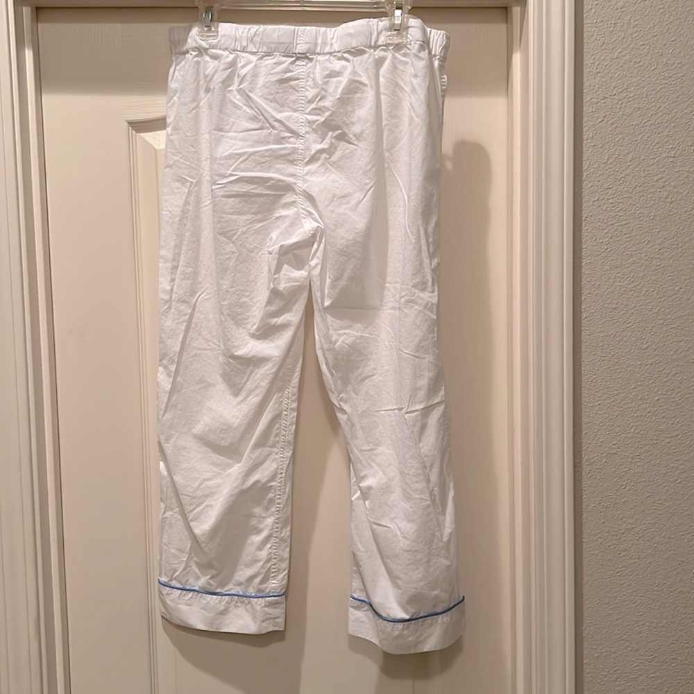 J. Crew Pajama Pant White with blue trim size medium - Picture 4 of 5